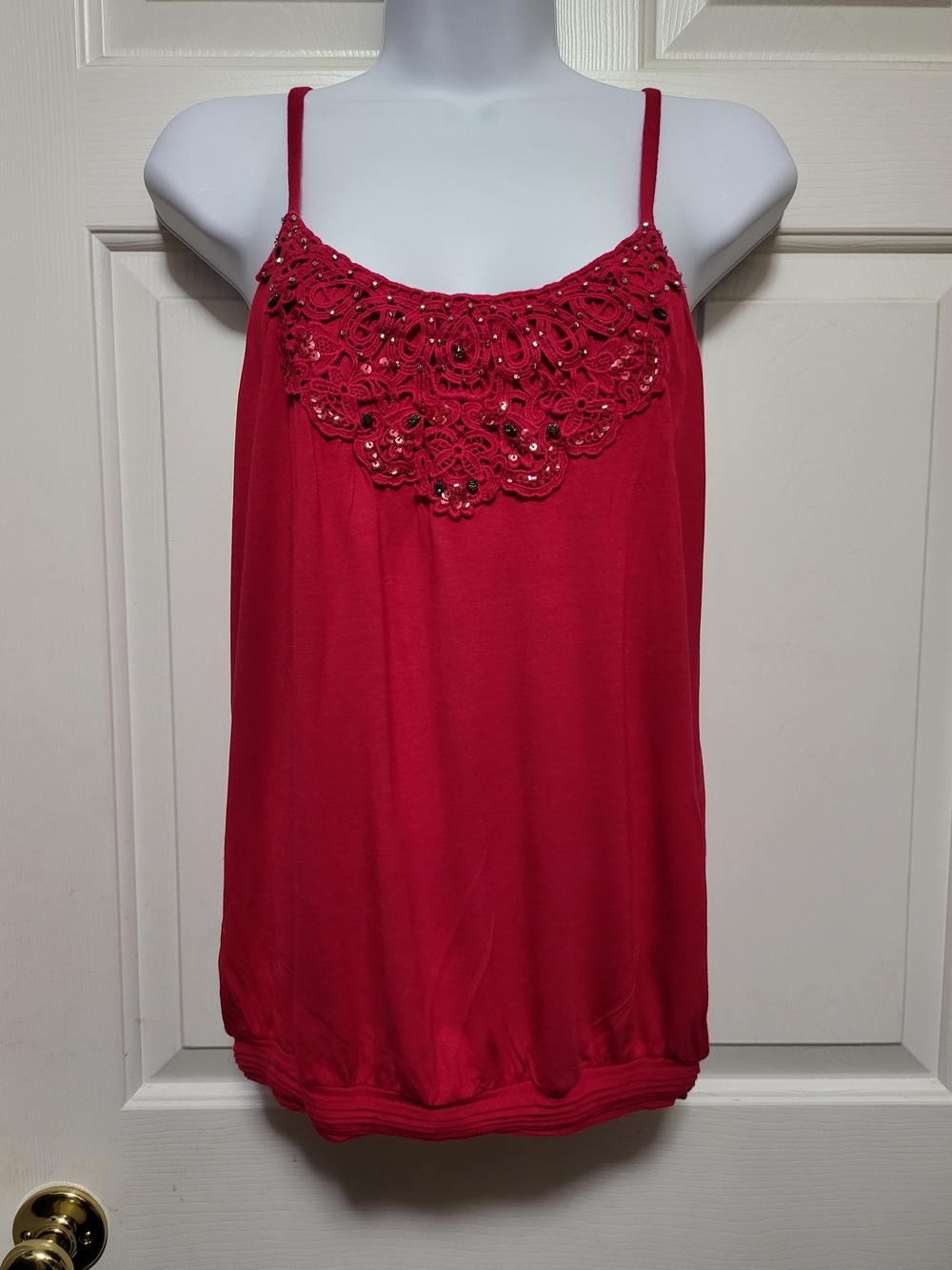 Express Burgandy/Magenta Lace & Sequin Spaghetti-Strap Cami